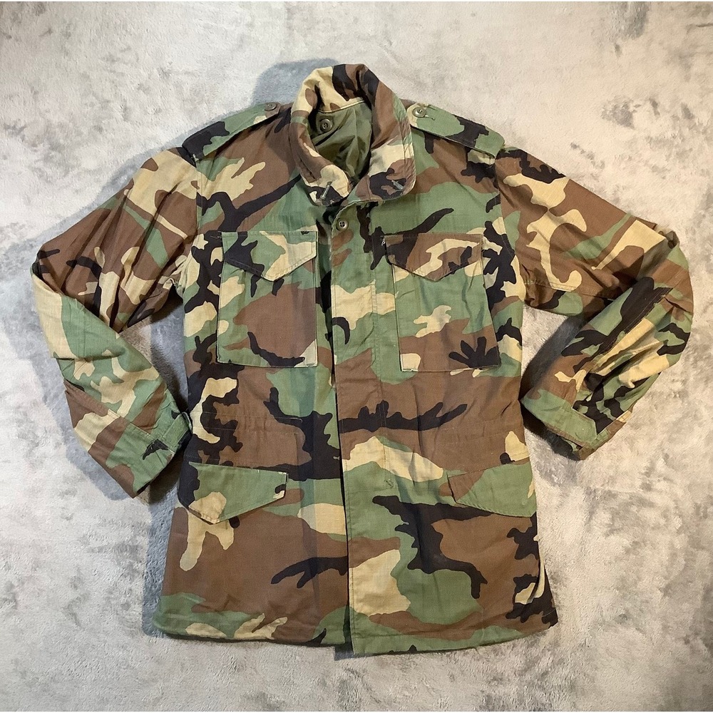 Vintage 1982 US Military M-65 Field Jacket Woodland Camo Small Long John Ownbey
